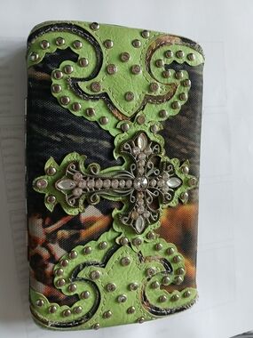 Green Studded Cross Wallet Great Condition